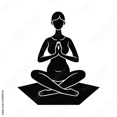 Calm future mother meditating on yoga mat with quiet focus silhouette