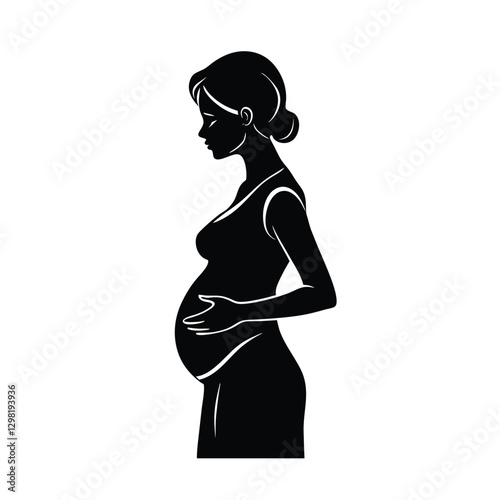 Modern future mother in profile with hand gently placed on belly