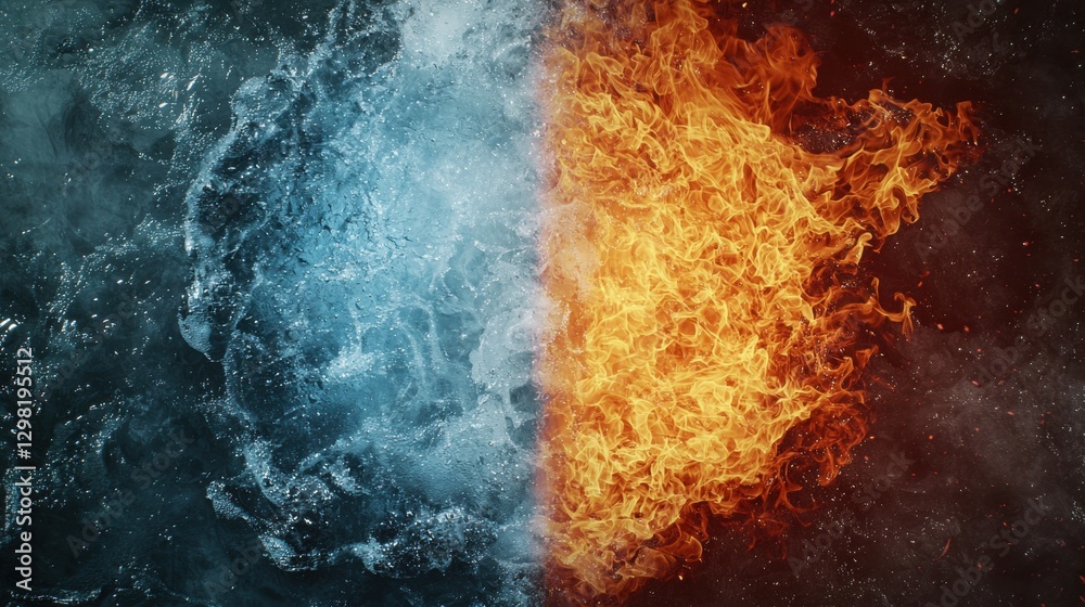 Naklejka premium Dramatic Contrast of Fire and Ice in Abstract Background