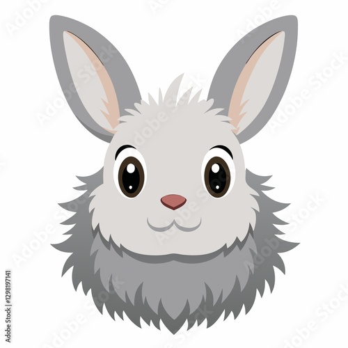 A fluffy bunny face vector illustration on white background