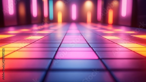 Neon Corridor,  futuristic floor, glowing lights,  background scene,  potential use in video game, or apps