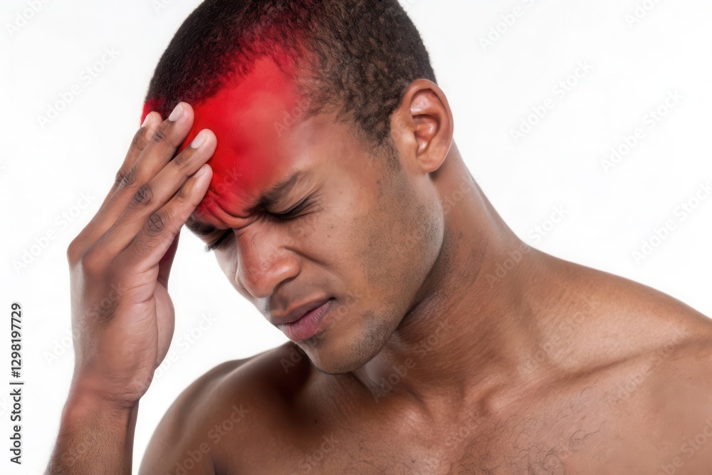 Naklejka premium A Portrait of Struggle: A Man Experiencing Emotional Pain with a Red Mark on His Forehead