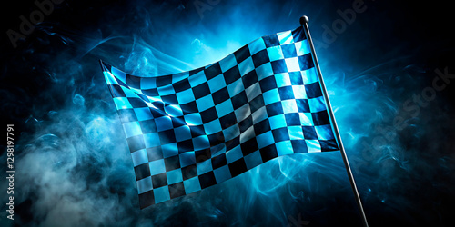 checkered flag on blue background
