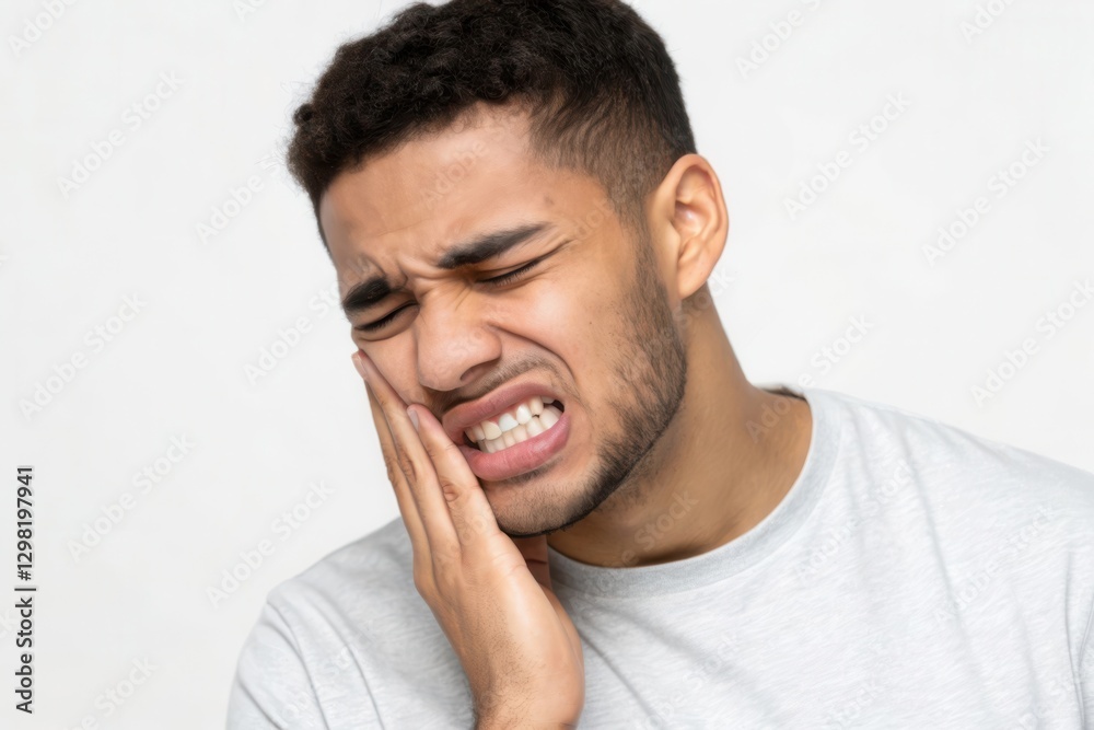 Facial Expression of Discomfort in a Young Man with a Pained Look on His Face Facial Expression of Discomfort in a Young Man with a Pained Look on His Face