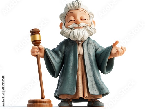 Wise old man with gavel cartoon style studio setting whimsical vibe