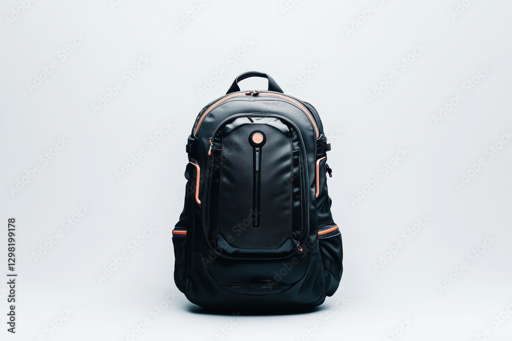 Naklejka premium Stylish black backpack with modern design showcased against a plain background