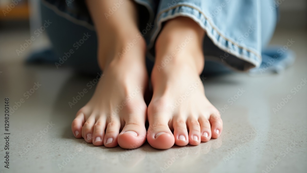 Wide Toe Shoes. Feet of woman sitting on floor with her bare feet Wide Toe Shoes. Feet of woman sitting on floor with her bare feet
