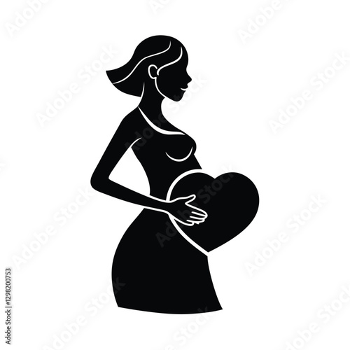 Graceful pregnant lady presenting heart shape above her belly silhouette