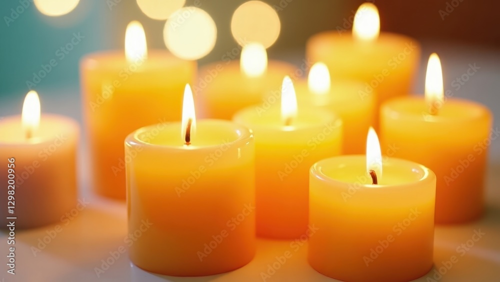 Soy Candle Wax. Candles are lit and ready to be lit on table Soy Candle Wax. Candles are lit and ready to be lit on table