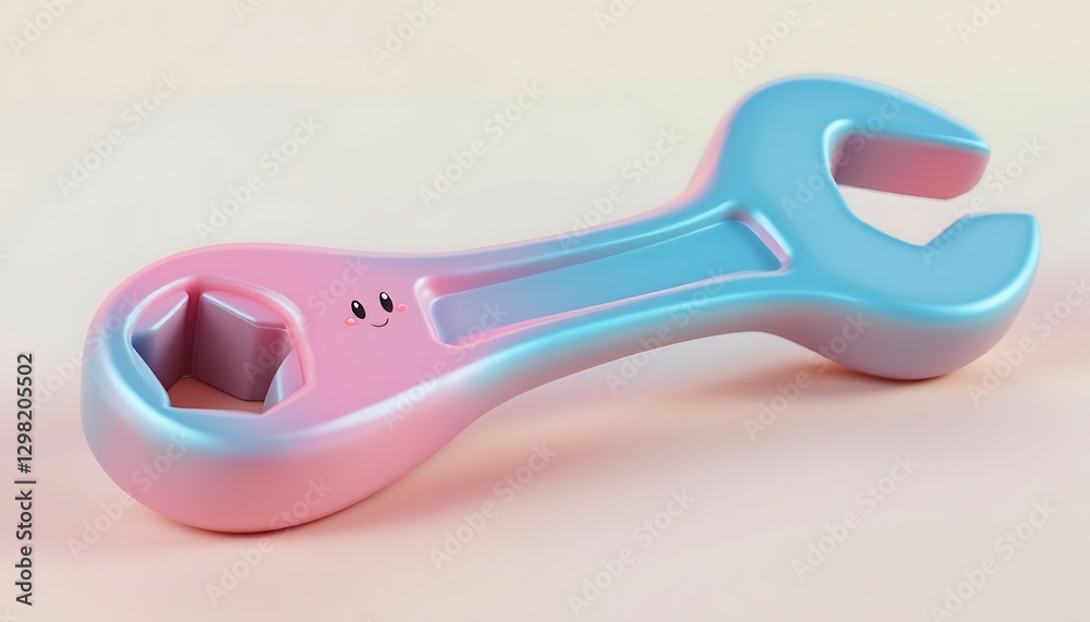Happy Pastel Wrench: A Charming 3D Rendered Tool Happy Pastel Wrench: A Charming 3D Rendered Tool
