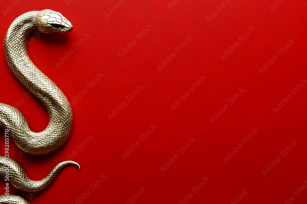 Fototapeta premium Golden Snake Illustration on Red