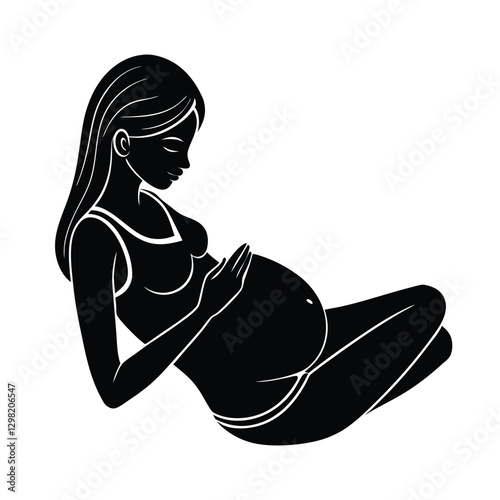 Calm pregnant woman reclined and cradling her belly in comfort