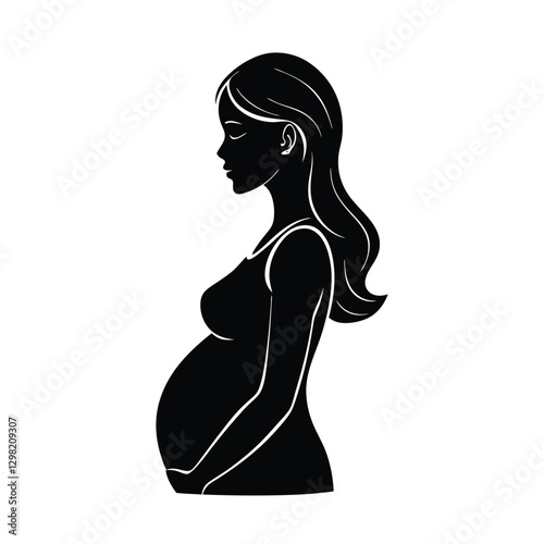 Happy Expectant Mother Silhouette with Clear Side Profile on White