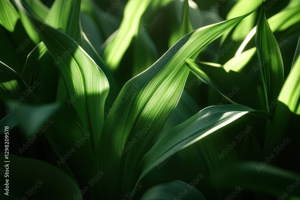 Fototapeta premium Lush Green Leaves Glowing in Sunlight with Soft Focus Background