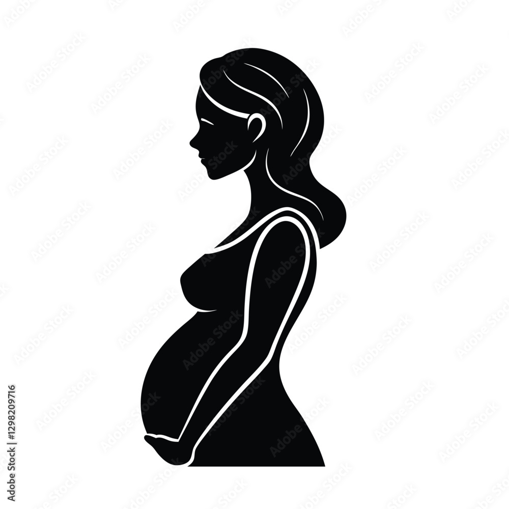 Joyful Expectant Mother Silhouette Displaying a Smooth Side Profile Joyful Expectant Mother Silhouette Displaying a Smooth Side Profile