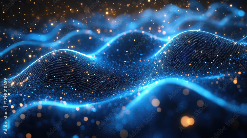 Obraz premium Abstract glowing particles waves in dark space