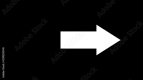The animation of a white arrow pointing to the right moving from left to right is isolated on a black background. Suitable for tint, overlay layer, or alpha channel. Loop motion graphics