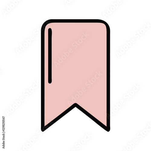 Simple bookmark design featuring soft pink fill and bold black border. Clean geometric shape ideal for digital interfaces. Concept: Digital Bookmarking, Reading Apps, Content Management.