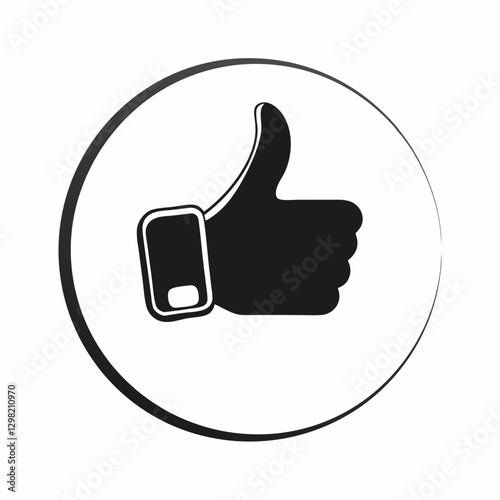 Thumbs up icon in black circle, minimal flat symbol of approval and like. concept: feedback system, review platform, customer satisfaction