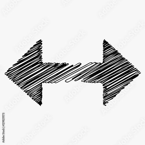 Hand-drawn opposing arrows create dynamic bidirectional movement. Hatched sketch style conveys artistic spontaneity on white background. Concept: exchange, communication, workflow