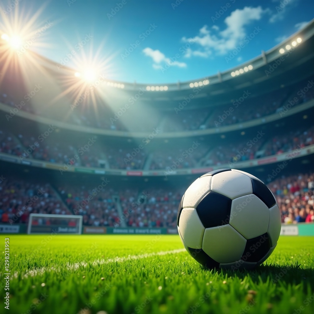 Fototapeta premium A soccer ball flying into the goal in a stadium filled with cheering fans, goal, excitement