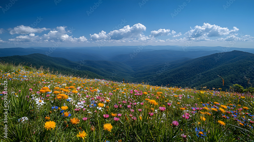 Fototapeta premium Mountaintop Wildflower Meadow Summer Landscape