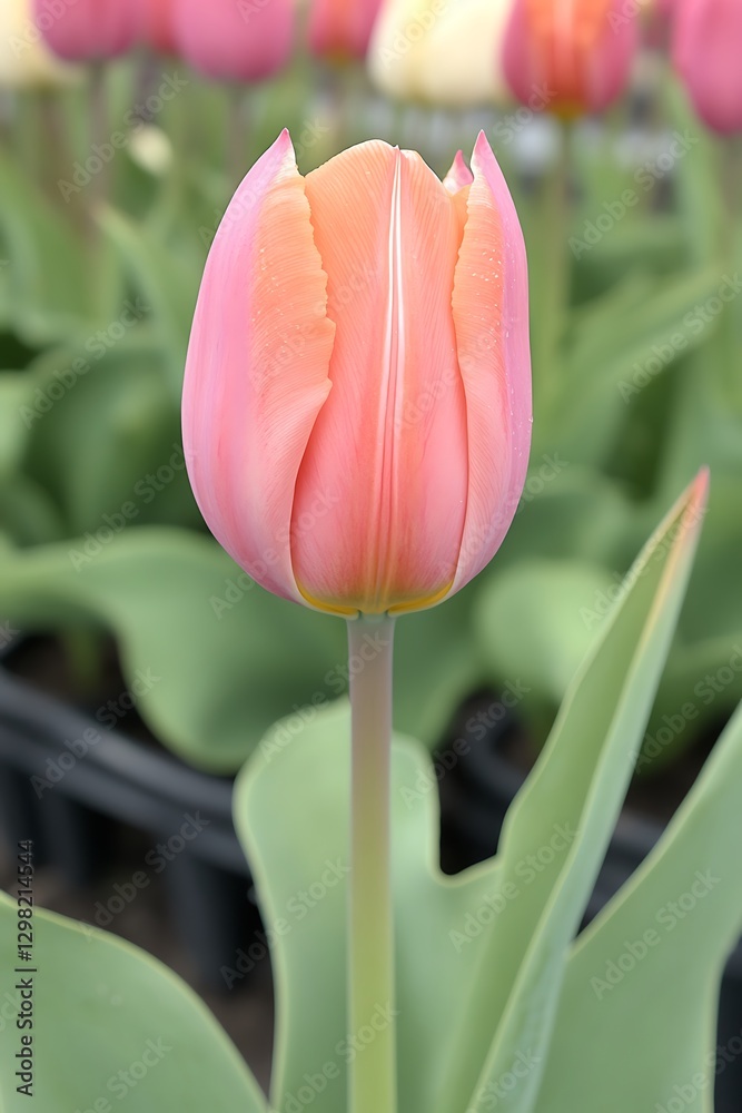 Pink Tulip Close-up in Garden. Other flowers in background. For website, cards, and advertising use Pink Tulip Close-up in Garden. Other flowers in background. For website, cards, and advertising use