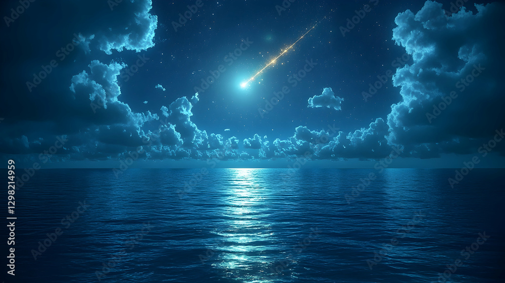 Fototapeta premium Night sky meteor over tranquil ocean