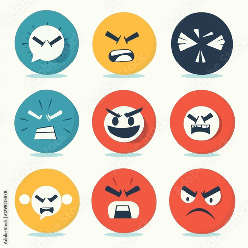 Angry face emojis set vector illustration with different expressions