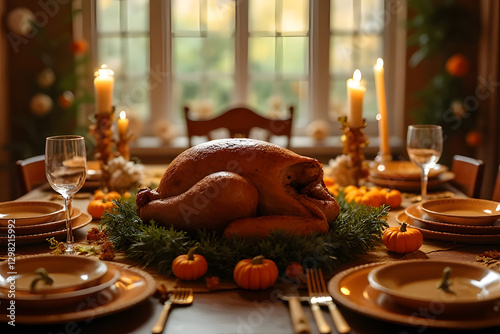 Thanksgiving festival feast cozy dining room culinary delights autumn atmosphere intimate gathering celebration of gratitude photo