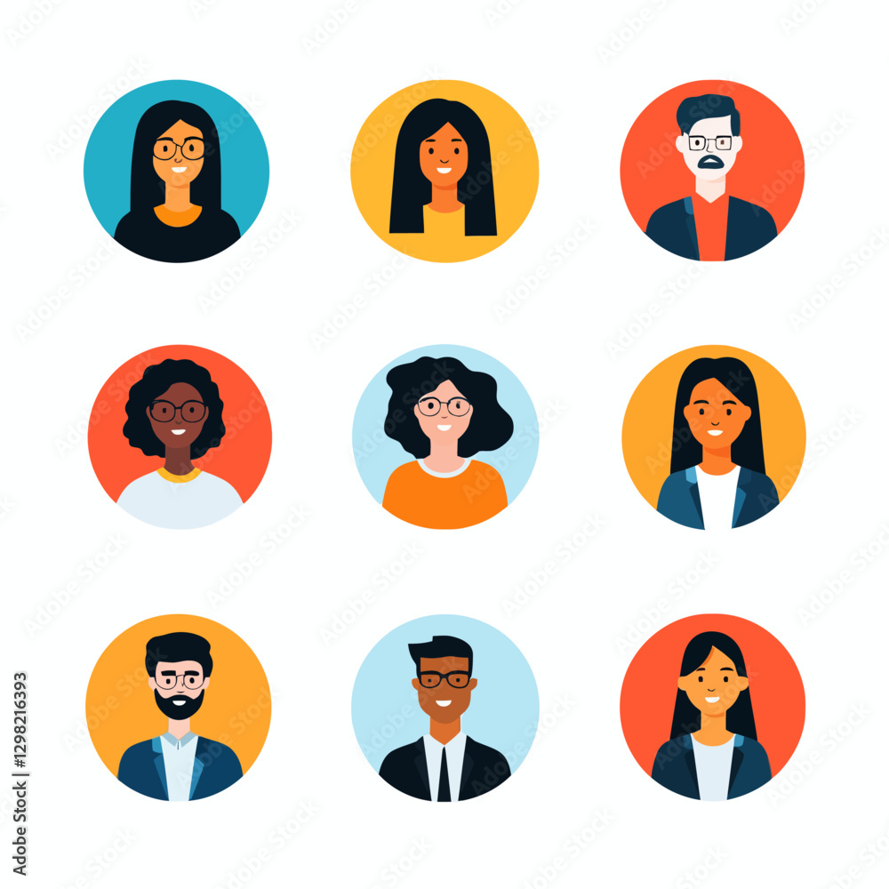 Diverse Group of People Avatar Icons in Circles, Portraits, Vector Images Diverse Group of People Avatar Icons in Circles, Portraits, Vector Images