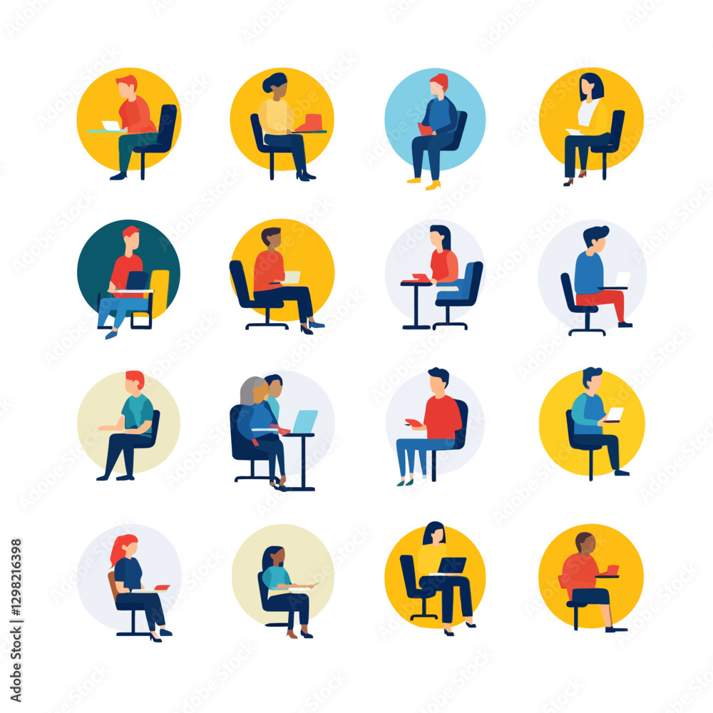 Diverse People Working, Vector Illustration Set, Isolated on White Diverse People Working, Vector Illustration Set, Isolated on White