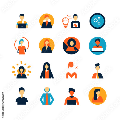 Diverse Teamwork Flat Vector Icons Representing Business Professions