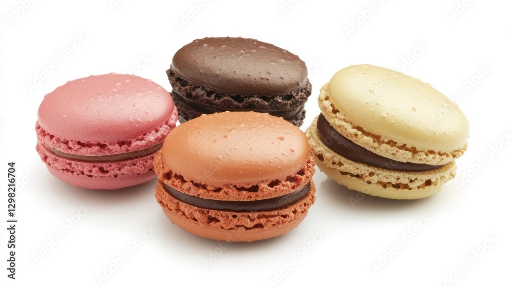 Colorful macarons on white background, delicious French pastry Colorful macarons on white background, delicious French pastry