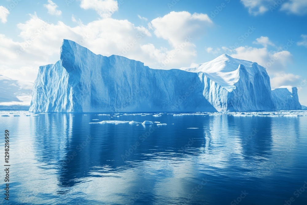 A stunning iceberg landscape with sharp peaks and scattered floating glaciers. A stunning iceberg landscape with sharp peaks and scattered floating glaciers.