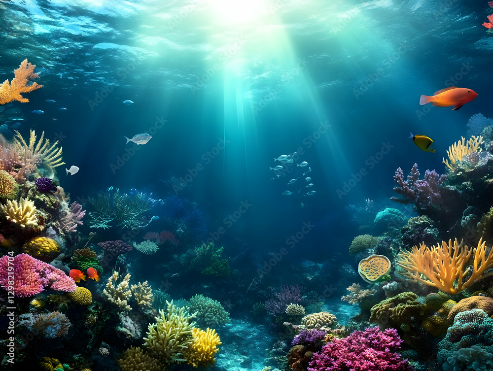 Fototapeta premium Vibrant Underwater Coral Reef Illustration