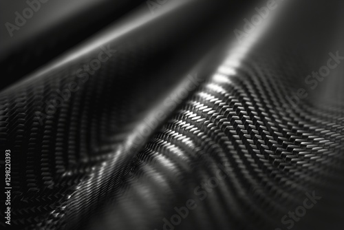 Abstract close-up of textured black carbon fiber material with dynamic patterns and reflections.