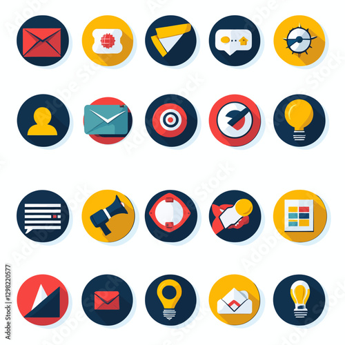 Communication and business icon set on white background vector graphic