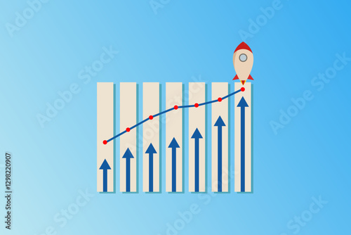Business graph chart bar with rocket line and arrows.Financial stock market growth success concept 