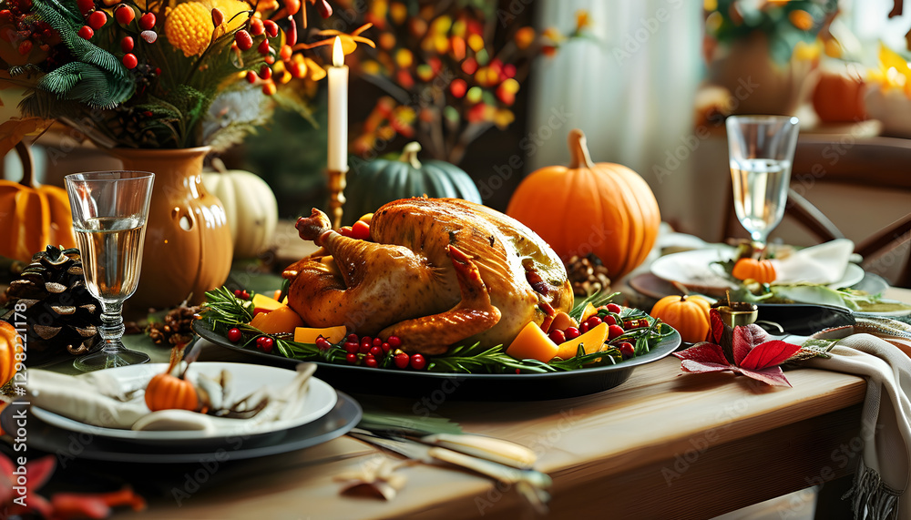 Fototapeta premium Thanksgiving festival celebration cozy home setting festive dinner autumn vibes intimate gathering