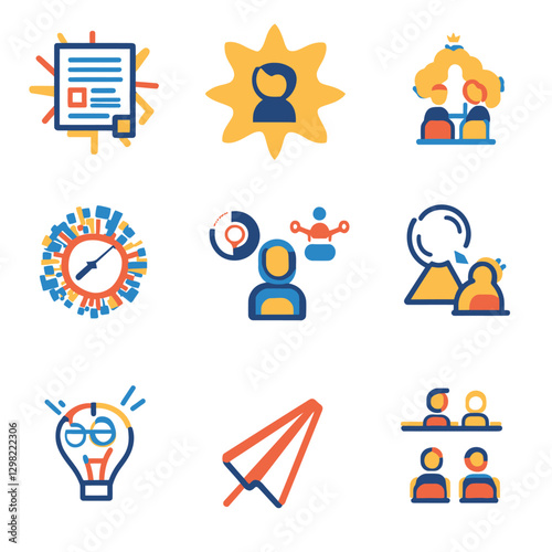 Teamwork Icons Set Emphasizing Business, Communication, and Strategy