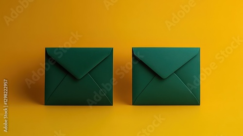Green envelopes, yellow background, communication