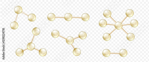 Visual depiction of various molecular structures represented with spherical models and connecting rods. Transparent background emphasizes the molecular bonds and interactions.