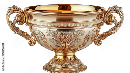 Elegant golden trophy with ornate design situated on a plain background highlighting its craftsmanship and luxury appeal