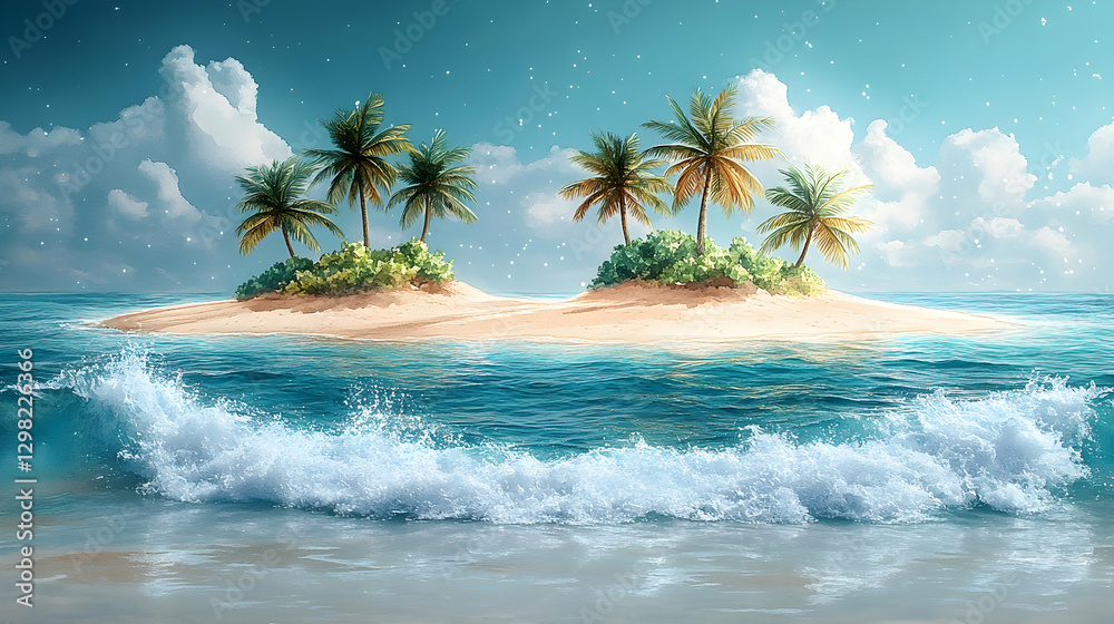 Fototapeta premium Tropical Island Paradise Ocean Waves Crashing on Shore