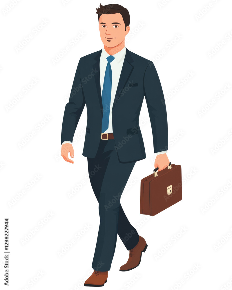 Confident businessman walking with briefcase on transparent background Confident businessman walking with briefcase on transparent background
