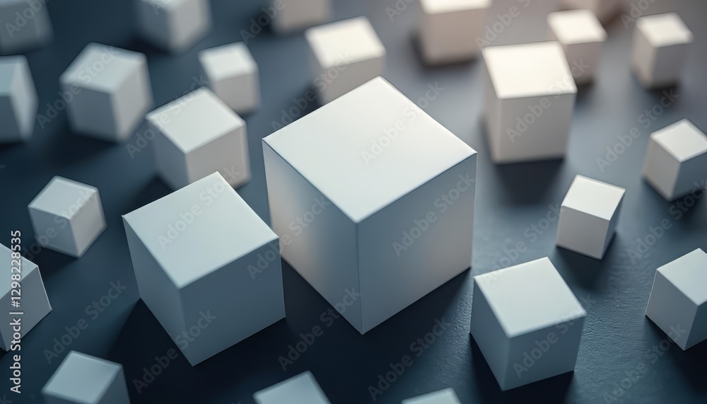Abstract White Cubes 3d Render Dark Background Abstract White Cubes 3d Render Dark Background