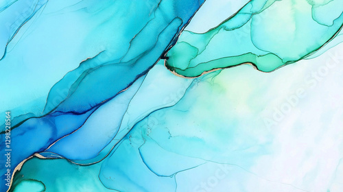 Wallpaper Mural Abstract fluid watercolor art background with blue and green waves Torontodigital.ca