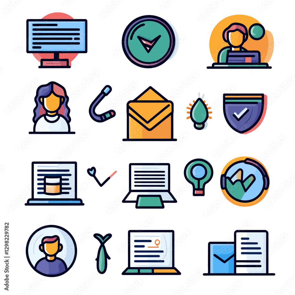 Business Icon Set: Technology, Marketing, Communication, and Security Business Icon Set: Technology, Marketing, Communication, and Security