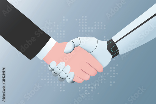 Ai Robot Handshake. Collaboration between human and artificial intelligence. Technology professional partnership.